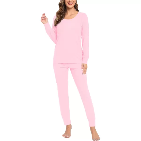 imageSWOMOG Women Maternity ampamp Nursing Thermal Underwear Set Postpartum Pajamas Breastfeeding Long Sleeve Base Layer Pregnant PjsPink