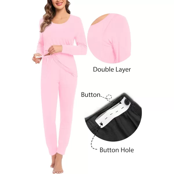 imageSWOMOG Women Maternity ampamp Nursing Thermal Underwear Set Postpartum Pajamas Breastfeeding Long Sleeve Base Layer Pregnant PjsPink