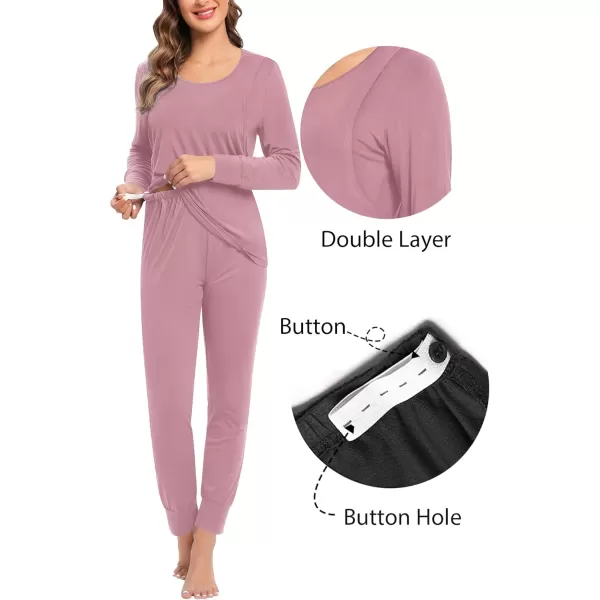 imageSWOMOG Women Maternity ampamp Nursing Thermal Underwear Set Postpartum Pajamas Breastfeeding Long Sleeve Base Layer Pregnant PjsTaro Purple