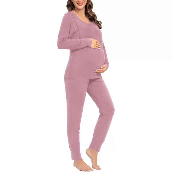 imageSWOMOG Women Maternity ampamp Nursing Thermal Underwear Set Postpartum Pajamas Breastfeeding Long Sleeve Base Layer Pregnant PjsTaro Purple