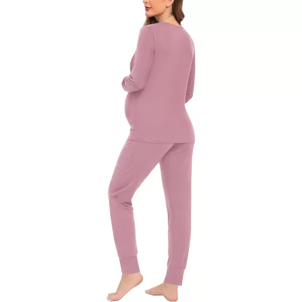 imageSWOMOG Women Maternity ampamp Nursing Thermal Underwear Set Postpartum Pajamas Breastfeeding Long Sleeve Base Layer Pregnant PjsTaro Purple