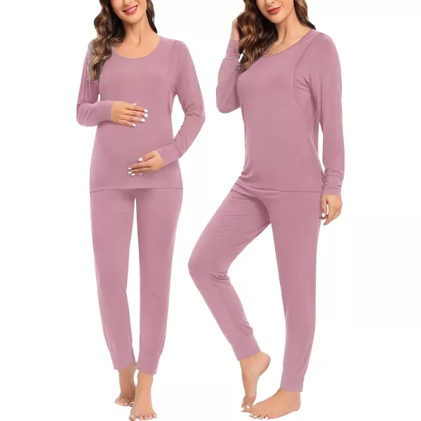 imageSWOMOG Women Maternity ampamp Nursing Thermal Underwear Set Postpartum Pajamas Breastfeeding Long Sleeve Base Layer Pregnant PjsTaro Purple