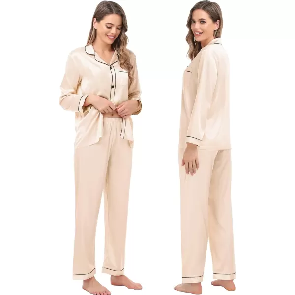 imageSWOMOG Women ampamp Men Satin Pajamas Set Couple Matching Pajamas Long Sleeve Sleepwear Button Down Loungewear 2 Pcs Pj SetChampagne