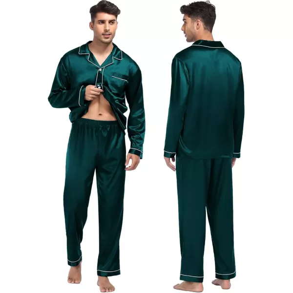 imageSWOMOG Women ampamp Men Satin Pajamas Set Couple Matching Pajamas Long Sleeve Sleepwear Button Down Loungewear 2 Pcs Pj SetDeep Green