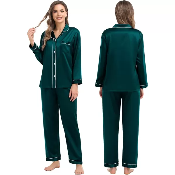 imageSWOMOG Women ampamp Men Satin Pajamas Set Couple Matching Pajamas Long Sleeve Sleepwear Button Down Loungewear 2 Pcs Pj SetDeep Green