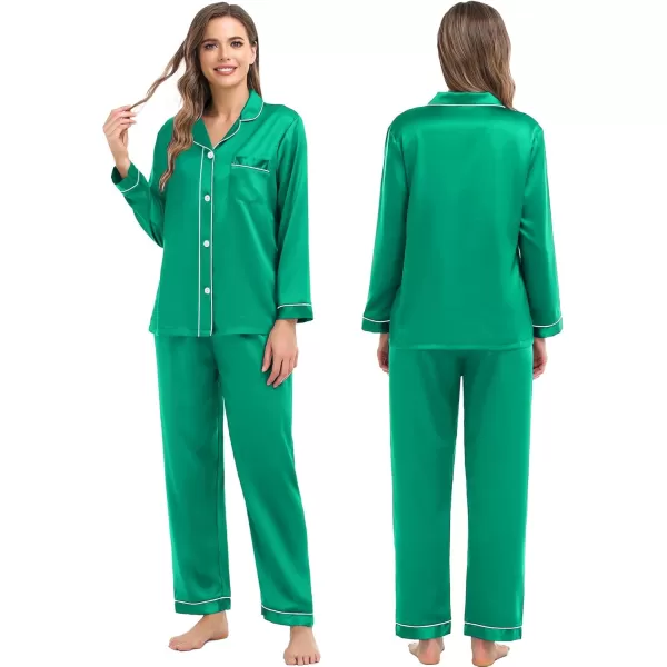 imageSWOMOG Women ampamp Men Satin Pajamas Set Couple Matching Pajamas Long Sleeve Sleepwear Button Down Loungewear 2 Pcs Pj SetEmerald Green