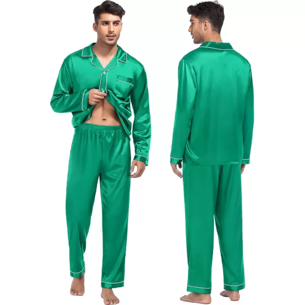 imageSWOMOG Women ampamp Men Satin Pajamas Set Couple Matching Pajamas Long Sleeve Sleepwear Button Down Loungewear 2 Pcs Pj SetEmerald Green