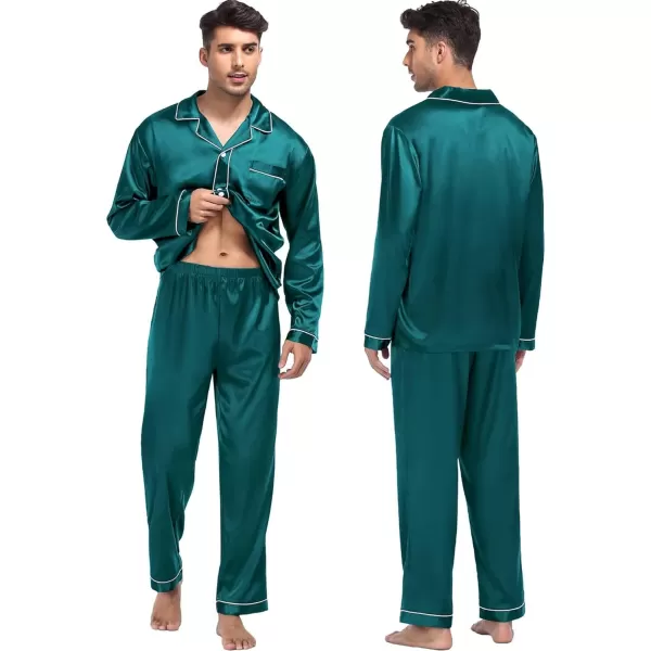 imageSWOMOG Women ampamp Men Satin Pajamas Set Couple Matching Pajamas Long Sleeve Sleepwear Button Down Loungewear 2 Pcs Pj SetGreen