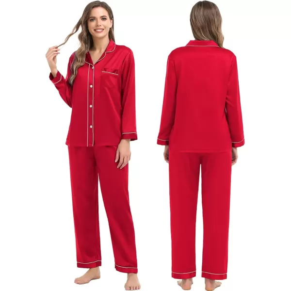 imageSWOMOG Women ampamp Men Satin Pajamas Set Couple Matching Pajamas Long Sleeve Sleepwear Button Down Loungewear 2 Pcs Pj SetRed