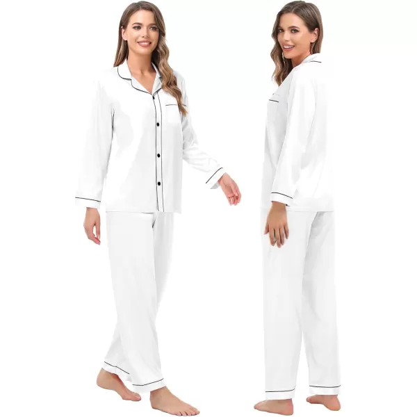 imageSWOMOG Women ampamp Men Satin Pajamas Set Couple Matching Pajamas Long Sleeve Sleepwear Button Down Loungewear 2 Pcs Pj SetWhite