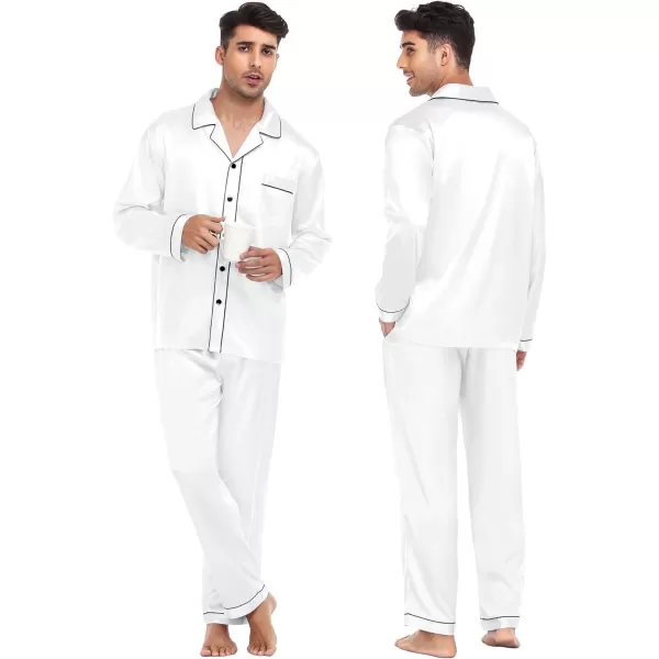 imageSWOMOG Women ampamp Men Satin Pajamas Set Couple Matching Pajamas Long Sleeve Sleepwear Button Down Loungewear 2 Pcs Pj SetWhite