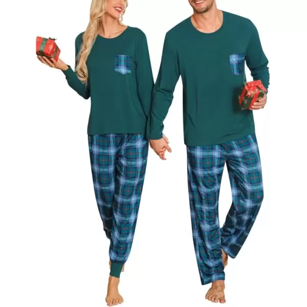 imageSWOMOG Adult Christmas Pajamas Buffalo Plaid Pajama Pants with Pockets Long Sleeve Tops for Couples ampamp FamilyGreen Plaid