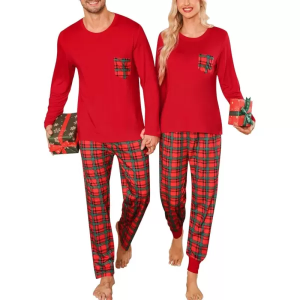 imageSWOMOG Adult Christmas Pajamas Buffalo Plaid Pajama Pants with Pockets Long Sleeve Tops for Couples ampamp FamilyRed Plaid