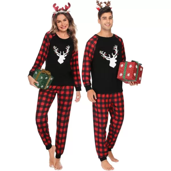 imageSWOMOG Christmas Matching Couple Pajamas Sets Family Xmas Jammies Casual LongSleeve Sleepwear Sets Festival PJ SetChristmas Deer Head