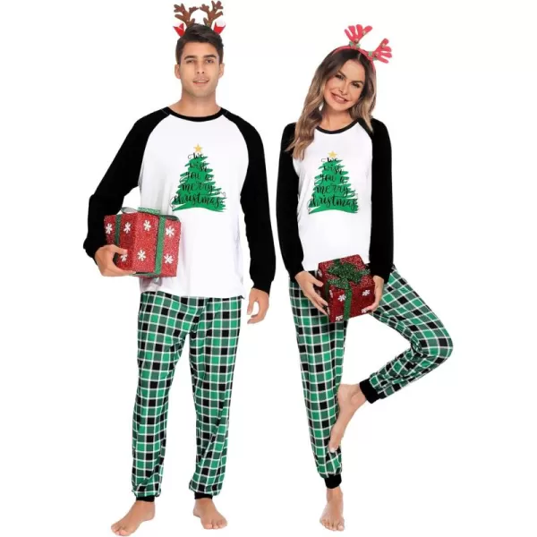 imageSWOMOG Christmas Matching Couple Pajamas Sets Family Xmas Jammies Casual LongSleeve Sleepwear Sets Festival PJ SetGreen Christmas Tree