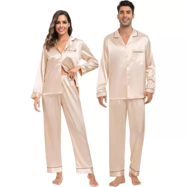 imageSWOMOG Couples Matching Pajamas Set Christmas Family Pajamas Long Sleeve Button Down Pj Set 2Pcs Festival Party SleepwearChampagne