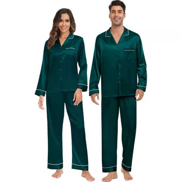 imageSWOMOG Couples Matching Pajamas Set Christmas Family Pajamas Long Sleeve Button Down Pj Set 2Pcs Festival Party SleepwearDark Green