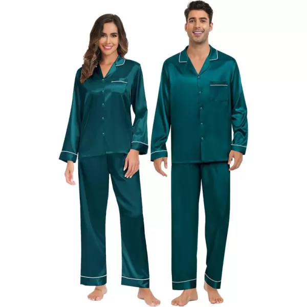 imageSWOMOG Couples Matching Pajamas Set Christmas Family Pajamas Long Sleeve Button Down Pj Set 2Pcs Festival Party SleepwearGreen