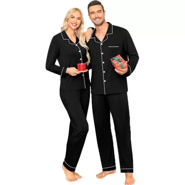 imageSWOMOG Matching Couple Christmas Pajamas Set Long Sleeve Festival Party Pj Set ButtonDown SleepwearBlack