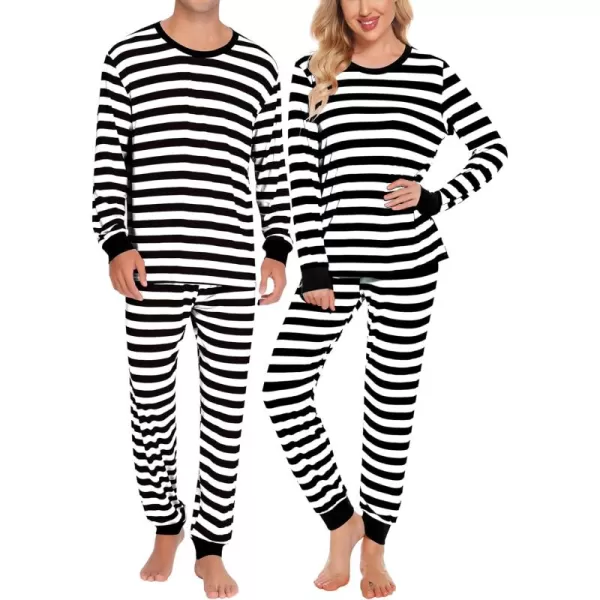 imageSWOMOG Matching Family Onesise Pajamas Christmas Long Sleeve PJs Set Holiday Button Stripe Nightwear Xmas MenampampWomen SleepwearBlack Thick Stripe2pcs Pajama Set