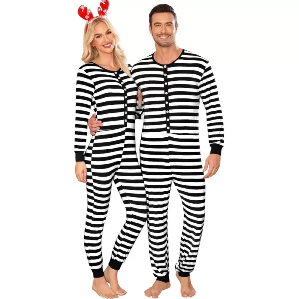 imageSWOMOG Matching Family Onesise Pajamas Christmas Long Sleeve PJs Set Holiday Button Stripe Nightwear Xmas MenampampWomen SleepwearBlack Thick Stripeonesie