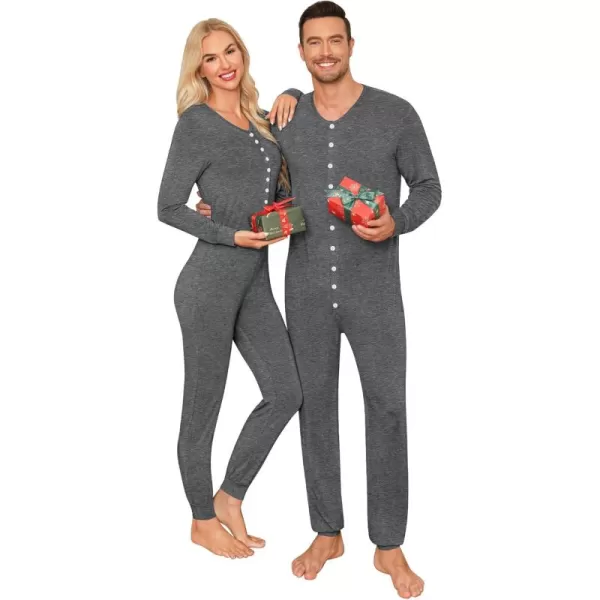 imageSWOMOG Matching Family Onesise Pajamas Christmas Long Sleeve PJs Set Holiday Button Stripe Nightwear Xmas MenampampWomen SleepwearDeep Grey