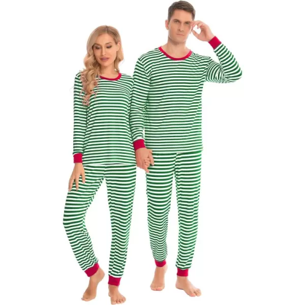 imageSWOMOG Matching Family Onesise Pajamas Christmas Long Sleeve PJs Set Holiday Button Stripe Nightwear Xmas MenampampWomen SleepwearGreen Stripe2pcs Pajama Set