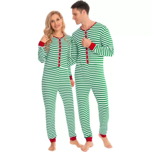 imageSWOMOG Matching Family Onesise Pajamas Christmas Long Sleeve PJs Set Holiday Button Stripe Nightwear Xmas MenampampWomen SleepwearGreen Stripeonesie