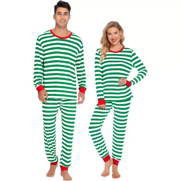 imageSWOMOG Matching Family Onesise Pajamas Christmas Long Sleeve PJs Set Holiday Button Stripe Nightwear Xmas MenampampWomen SleepwearGreen Thick Stripe2pcs Pajama Set