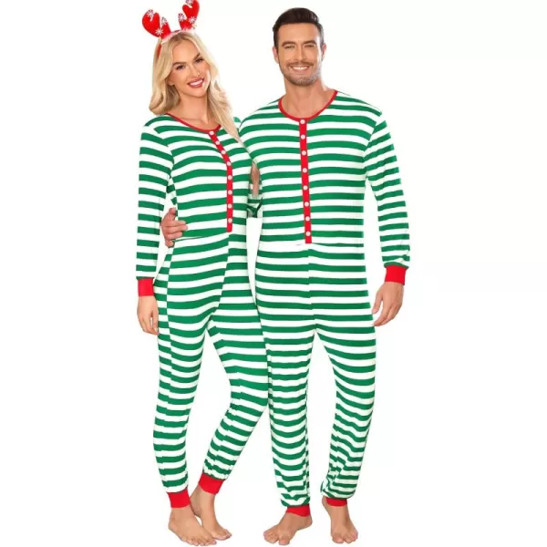 imageSWOMOG Matching Family Onesise Pajamas Christmas Long Sleeve PJs Set Holiday Button Stripe Nightwear Xmas MenampampWomen SleepwearGreen Thick Stripeonesie