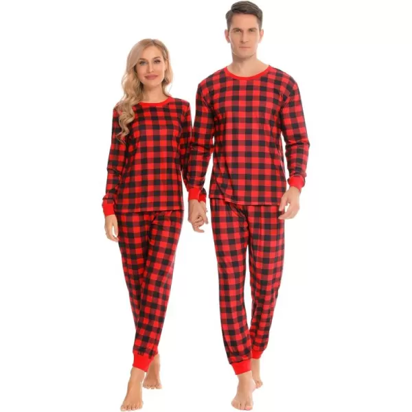 imageSWOMOG Matching Family Onesise Pajamas Christmas Long Sleeve PJs Set Holiday Button Stripe Nightwear Xmas MenampampWomen SleepwearRed Plaid2pcs Pajama Set