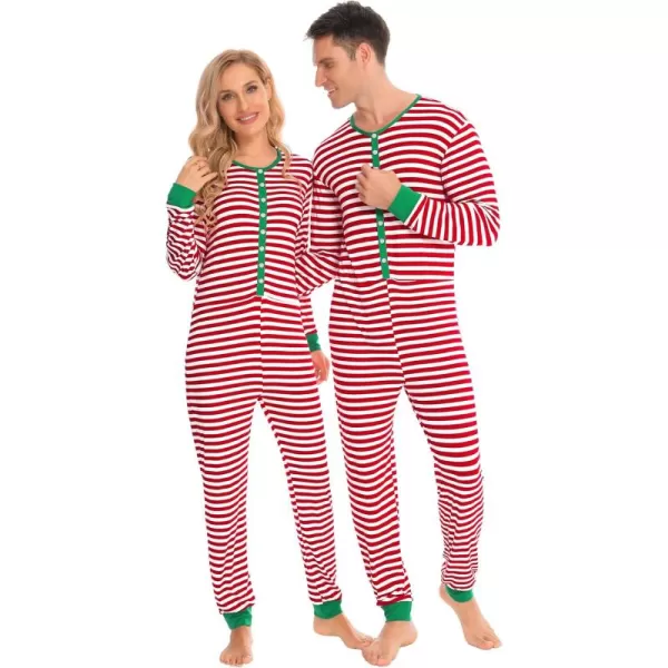 imageSWOMOG Matching Family Onesise Pajamas Christmas Long Sleeve PJs Set Holiday Button Stripe Nightwear Xmas MenampampWomen SleepwearRed Stripeonesie