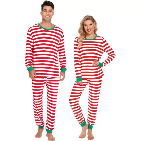 imageSWOMOG Matching Family Onesise Pajamas Christmas Long Sleeve PJs Set Holiday Button Stripe Nightwear Xmas MenampampWomen SleepwearRed Thick Stripe2pcs Pajama Set