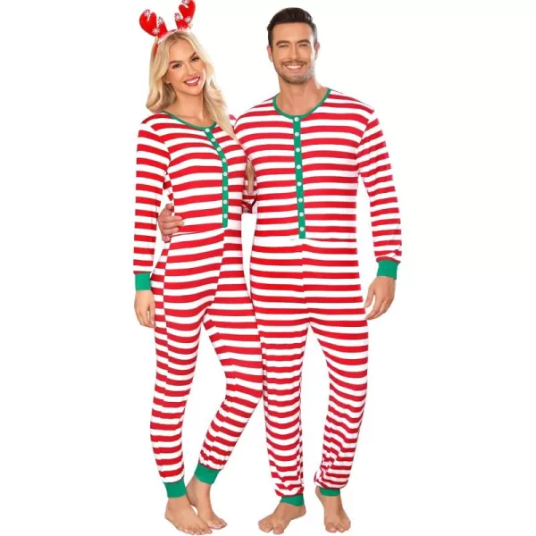 imageSWOMOG Matching Family Onesise Pajamas Christmas Long Sleeve PJs Set Holiday Button Stripe Nightwear Xmas MenampampWomen SleepwearRed Thick Stripeonesie