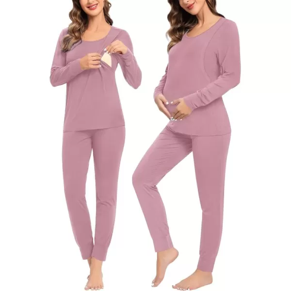 imageSWOMOG Women Maternity ampamp Nursing Thermal Underwear Set Postpartum Pajamas Breastfeeding Long Sleeve Base Layer Pregnant PjsTaro Purple