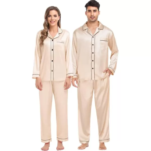 imageSWOMOG Women ampamp Men Satin Pajamas Set Couple Matching Pajamas Long Sleeve Sleepwear Button Down Loungewear 2 Pcs Pj SetChampagne