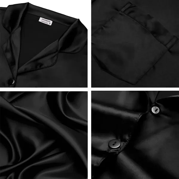imageSWOMOG Couples Pajamas Womens ampampMens Matching Pajamas Set Silk Satin Pj Set Long Sleeve Button Down Sleepwear 2 Pcs LoungewearBlack