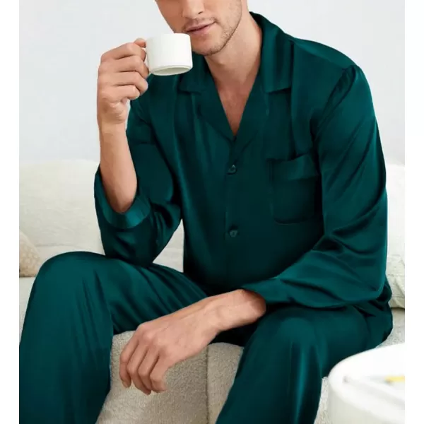 imageSWOMOG Couples Pajamas Womens ampampMens Matching Pajamas Set Silk Satin Pj Set Long Sleeve Button Down Sleepwear 2 Pcs LoungewearDeep Green