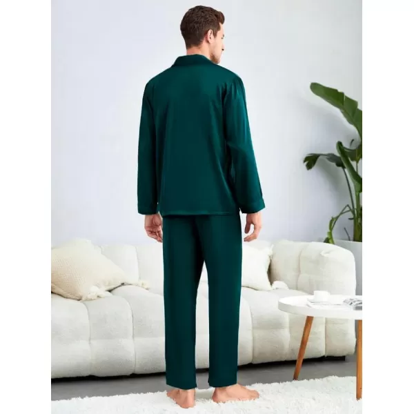 imageSWOMOG Couples Pajamas Womens ampampMens Matching Pajamas Set Silk Satin Pj Set Long Sleeve Button Down Sleepwear 2 Pcs LoungewearDeep Green