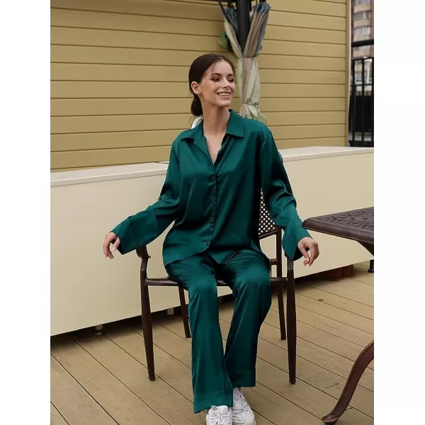 imageSWOMOG Couples Pajamas Womens ampampMens Matching Pajamas Set Silk Satin Pj Set Long Sleeve Button Down Sleepwear 2 Pcs LoungewearDeep Green