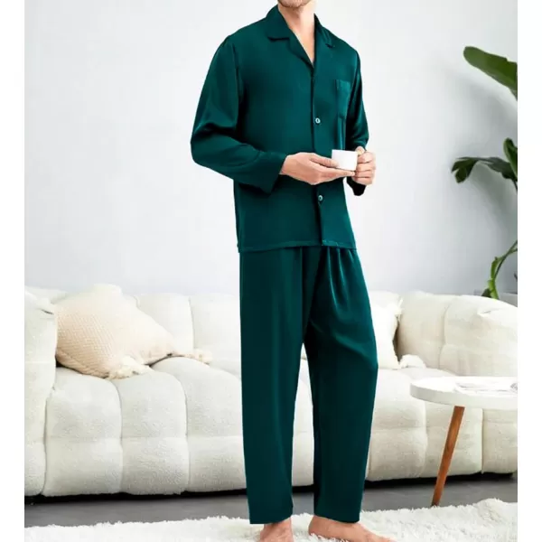 imageSWOMOG Couples Pajamas Womens ampampMens Matching Pajamas Set Silk Satin Pj Set Long Sleeve Button Down Sleepwear 2 Pcs LoungewearDeep Green