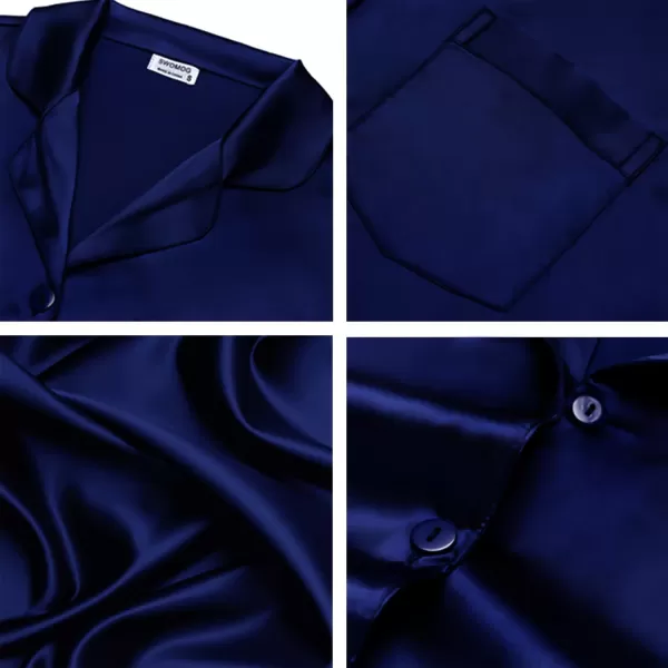 imageSWOMOG Couples Pajamas Womens ampampMens Matching Pajamas Set Silk Satin Pj Set Long Sleeve Button Down Sleepwear 2 Pcs LoungewearDeep Navy Blue