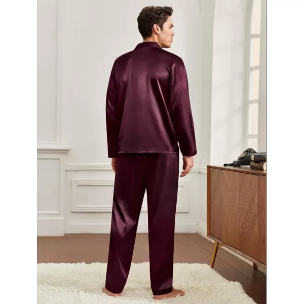 imageSWOMOG Couples Pajamas Womens ampampMens Matching Pajamas Set Silk Satin Pj Set Long Sleeve Button Down Sleepwear 2 Pcs LoungewearDeep Wine Red