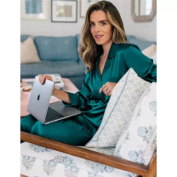 imageSWOMOG Couples Pajamas Womens ampampMens Matching Pajamas Set Silk Satin Pj Set Long Sleeve Button Down Sleepwear 2 Pcs LoungewearGreen