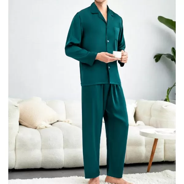 imageSWOMOG Couples Pajamas Womens ampampMens Matching Pajamas Set Silk Satin Pj Set Long Sleeve Button Down Sleepwear 2 Pcs LoungewearGreen