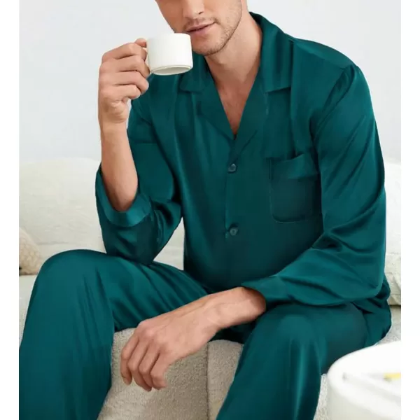imageSWOMOG Couples Pajamas Womens ampampMens Matching Pajamas Set Silk Satin Pj Set Long Sleeve Button Down Sleepwear 2 Pcs LoungewearGreen