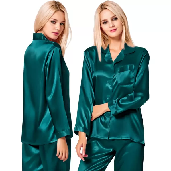 imageSWOMOG Couples Pajamas Womens ampampMens Matching Pajamas Set Silk Satin Pj Set Long Sleeve Button Down Sleepwear 2 Pcs LoungewearGreen