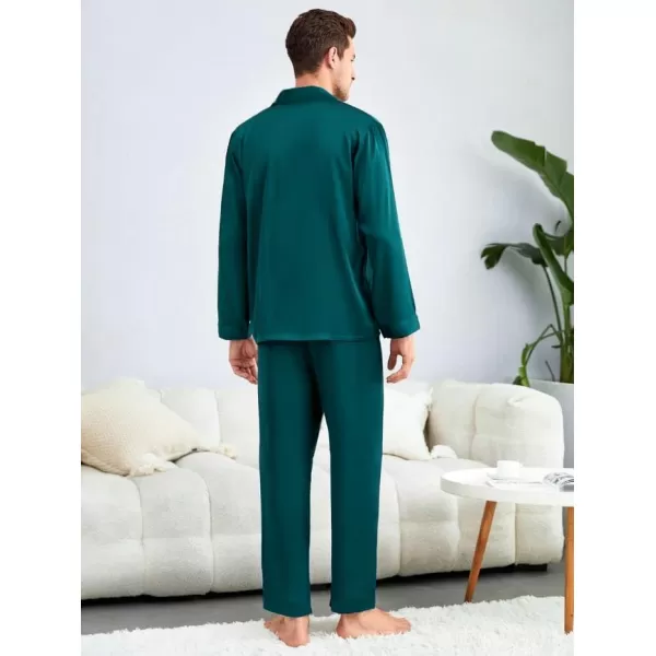 imageSWOMOG Couples Pajamas Womens ampampMens Matching Pajamas Set Silk Satin Pj Set Long Sleeve Button Down Sleepwear 2 Pcs LoungewearGreen