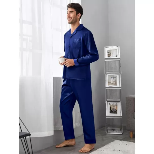 imageSWOMOG Couples Pajamas Womens ampampMens Matching Pajamas Set Silk Satin Pj Set Long Sleeve Button Down Sleepwear 2 Pcs LoungewearNavy Blue