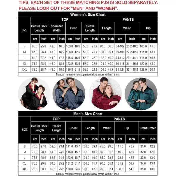 imageSWOMOG Couples Pajamas Womens ampampMens Matching Pajamas Set Silk Satin Pj Set Long Sleeve Button Down Sleepwear 2 Pcs LoungewearPure Black